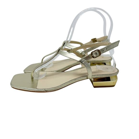 NWOB Anthro Metallic Gold Leather Low Heel Sandals Women's Size 7 Made in Brazil - Picture 3 of 9